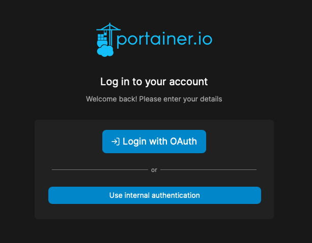 Portainer login screen