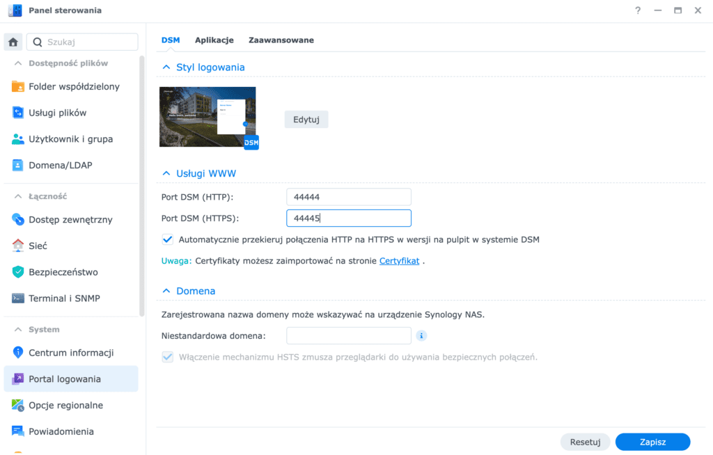 Synology, DSM Port Control Panel