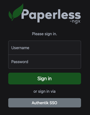 Paperless-ngx, Ekran logowania