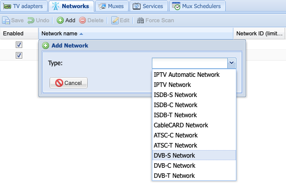 TVHeadend, Add satelite network