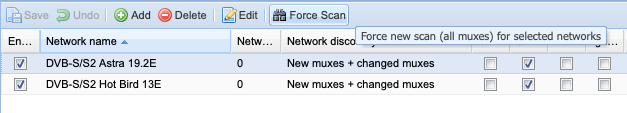 TVHeadend, Networks Force Scan