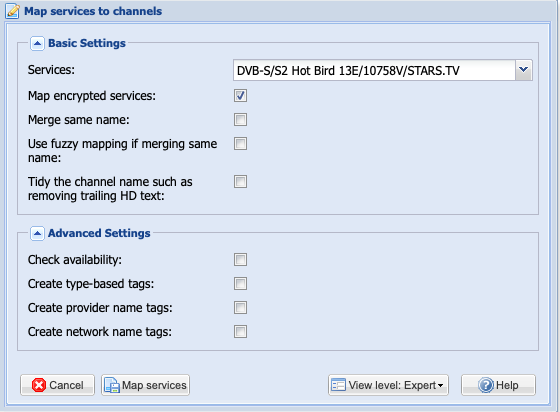 TVHeadend, Map selected services