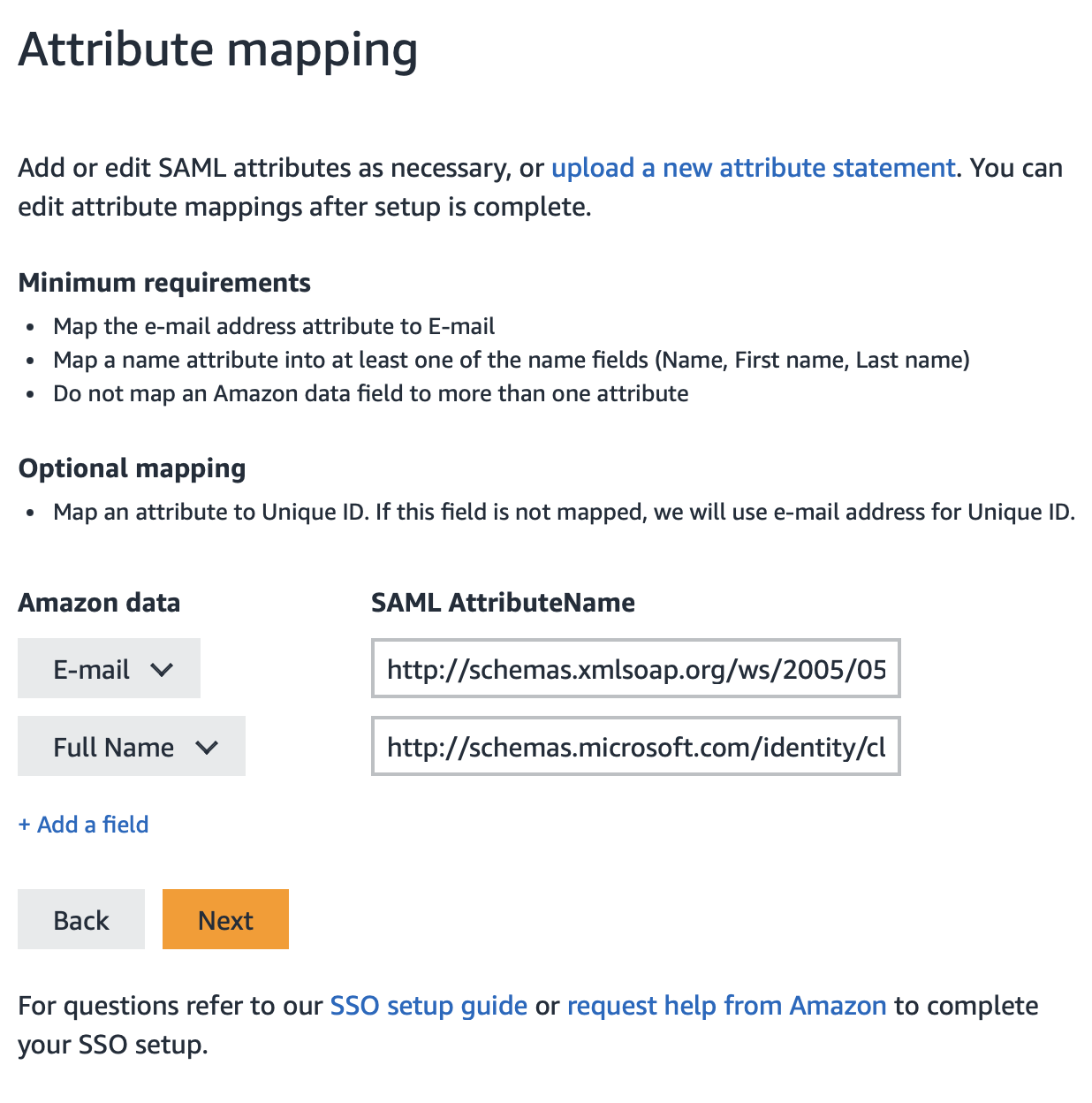 Amazon Business, SSO Identity Provider Attribute mapping