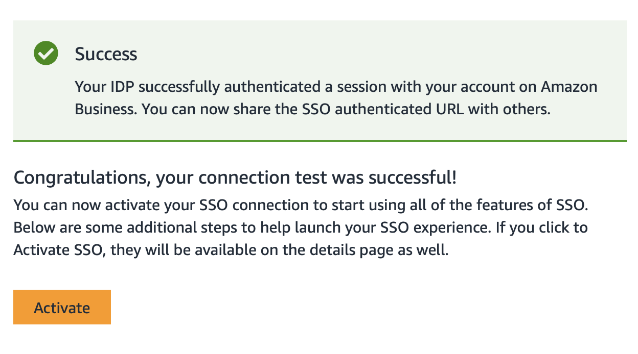 Amazon Business, Success configuration SSO