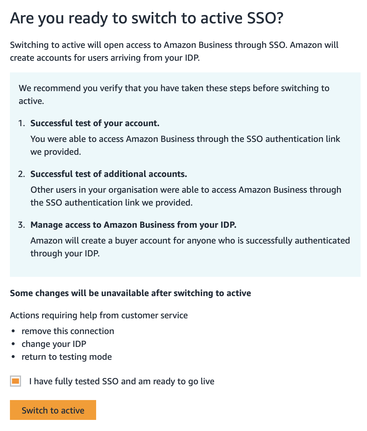 Amazon Business, Are you ready to switch to active SSO