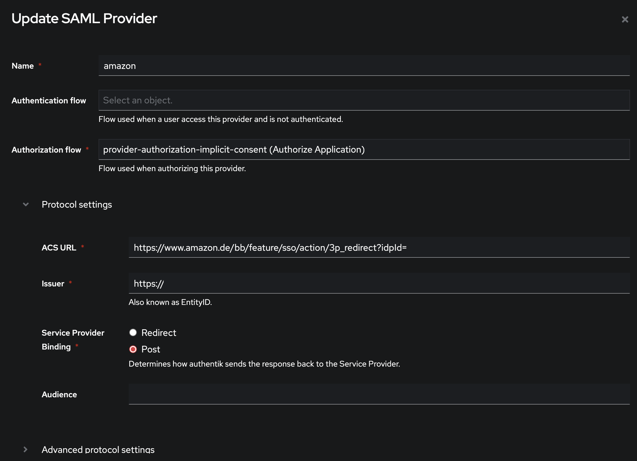 Authentik, Update SAML Provider
