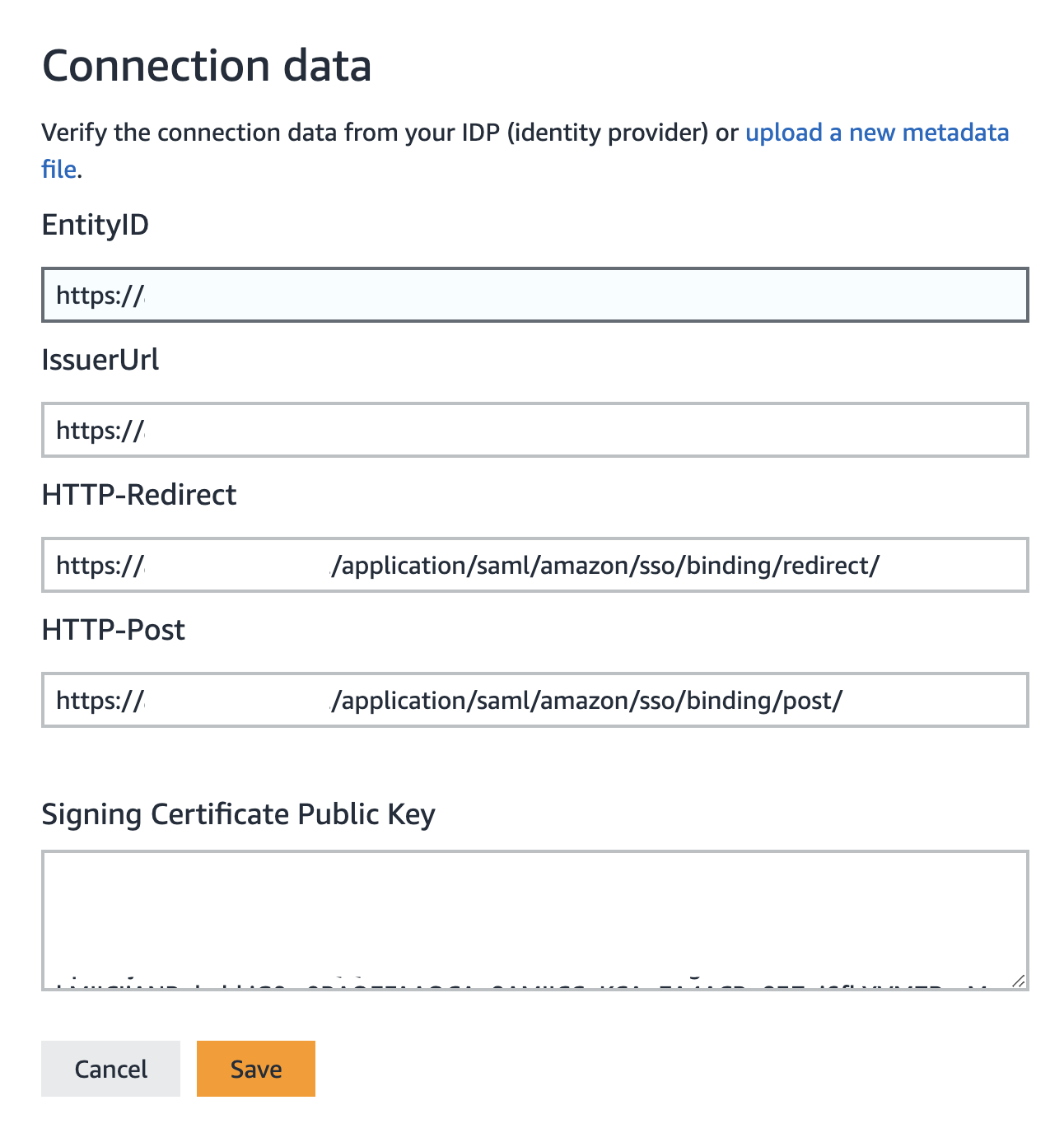 Amazon Business, SSO Identity Provider connection data