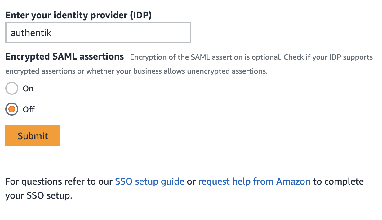 Amazon Business, SSO Identity Provider