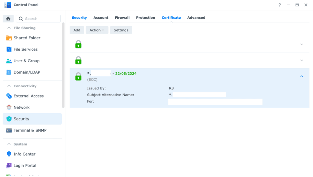 Synology DSM, Security panel