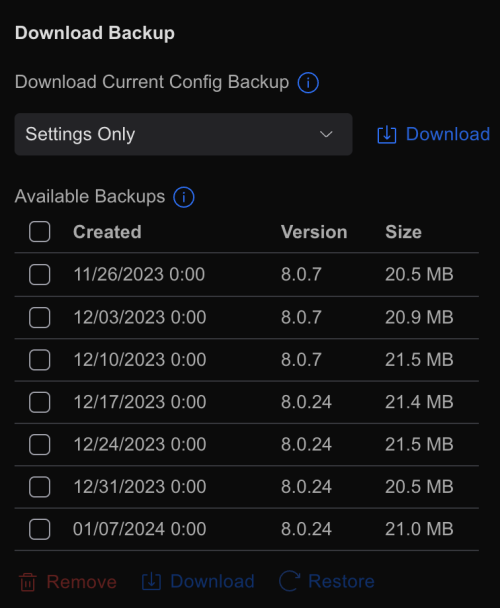 UniFi Controller, List of backups UniFi Controller, List of backups